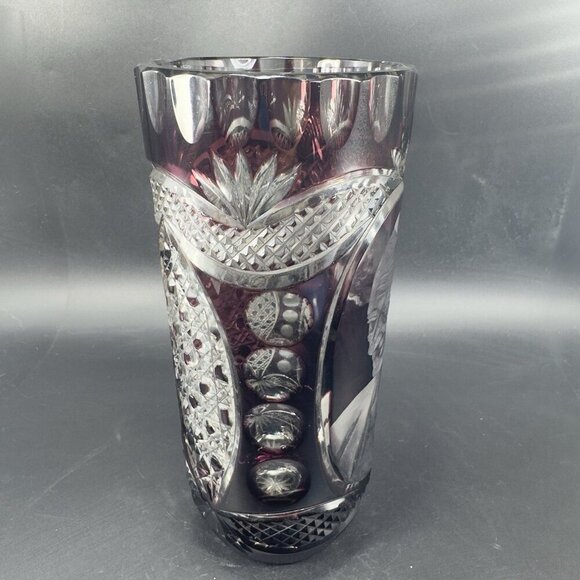 Vintage Amethyst Cut To Clear Glass Vase Portrait of Pope John Paul II Heavy VTG - Picture 16 of 16